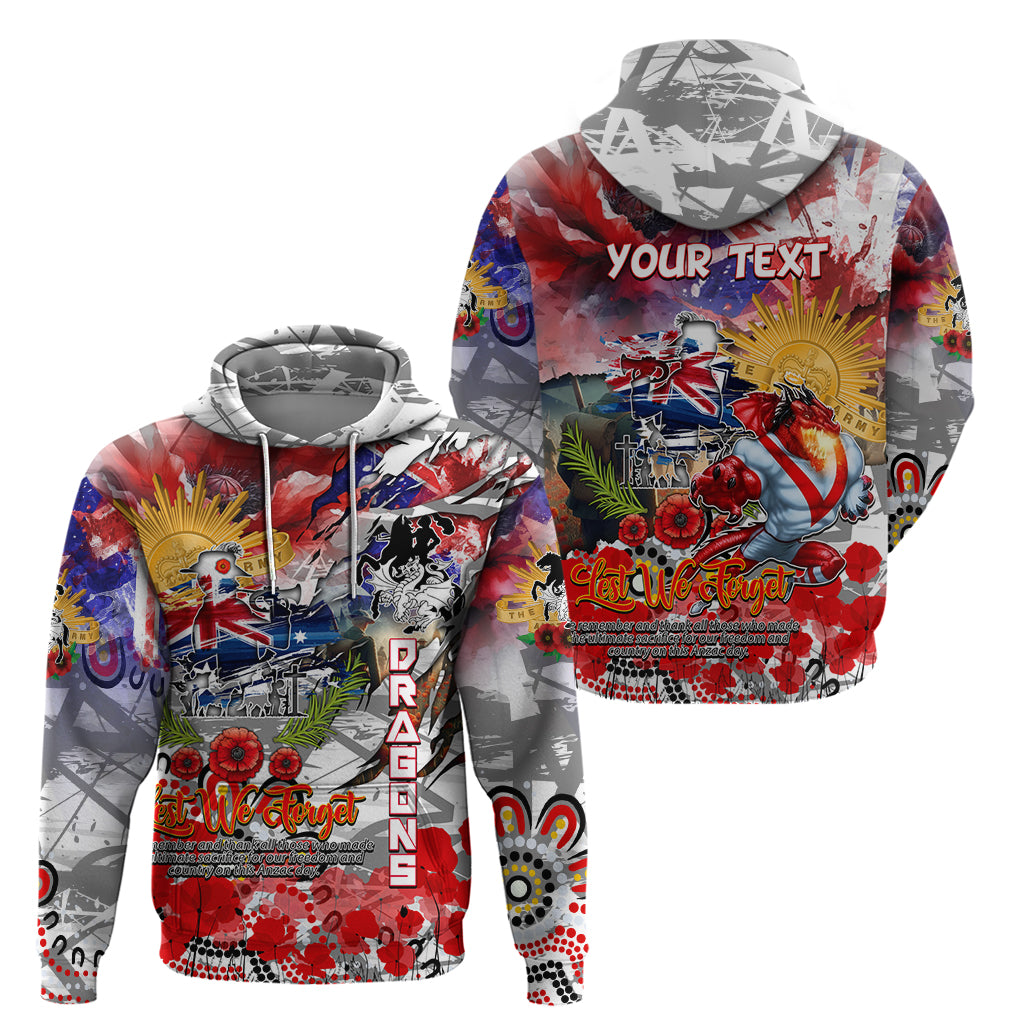 Personalised Australia Rugby Dragons ANZAC Hoodie St George Illawarra Scratch Style - Vibe Hoodie Shop