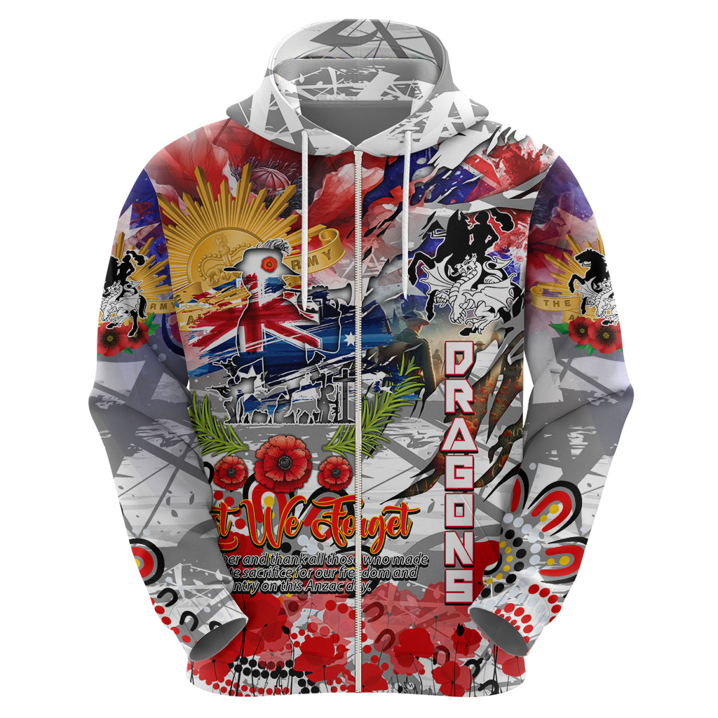 Personalised Australia Rugby Dragons ANZAC Hoodie St George Illawarra Scratch Style - Vibe Hoodie Shop