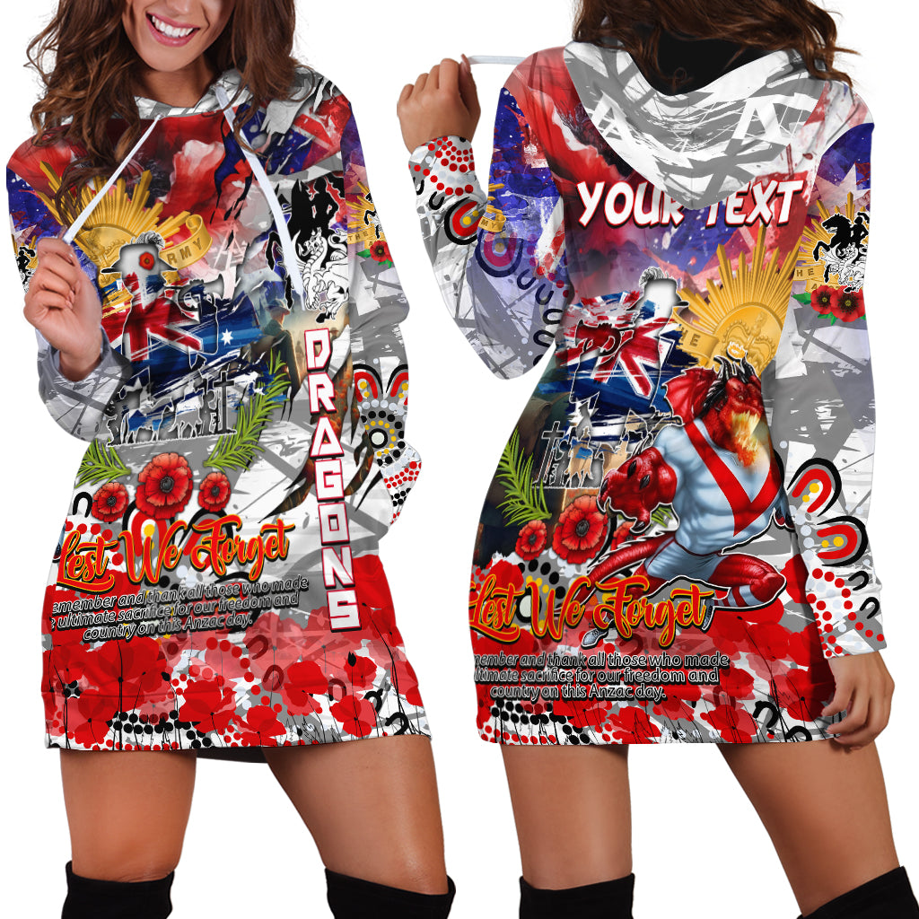 Personalised Australia Rugby Dragons ANZAC Hoodie Dress St George Illawarra Scratch Style - Vibe Hoodie Shop