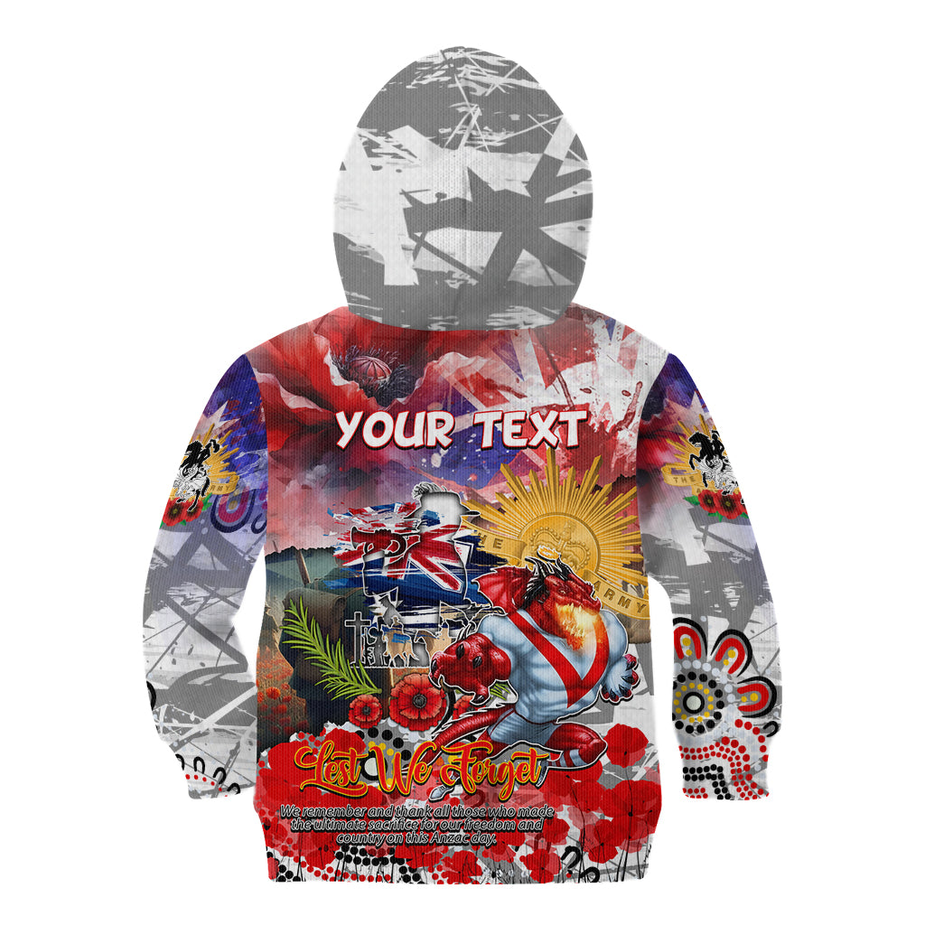 Personalised Australia Rugby Dragons ANZAC Kid Hoodie St George Illawarra Scratch Style - Vibe Hoodie Shop
