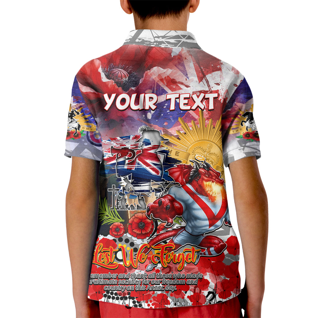 Personalised Australia Rugby Dragons ANZAC Kid Polo Shirt St George Illawarra Scratch Style - Vibe Hoodie Shop
