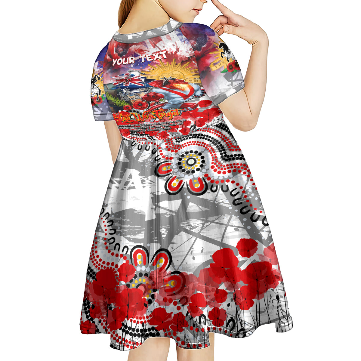 Personalised Australia Rugby Dragons ANZAC Kid Short Sleeve Dress St George Illawarra Scratch Style - Vibe Hoodie Shop