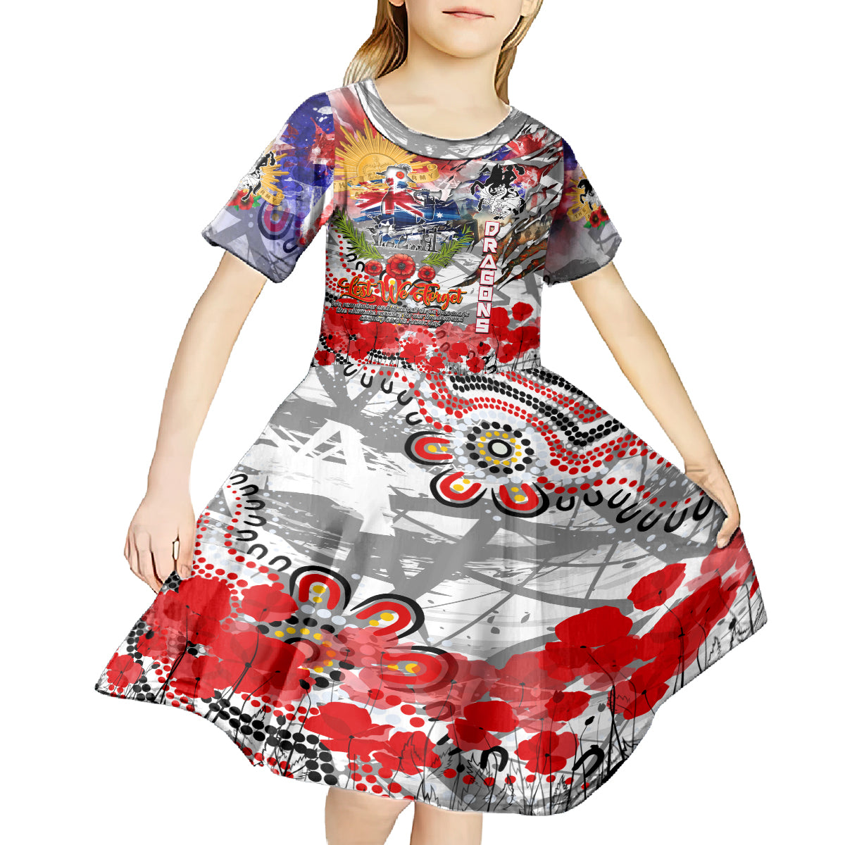 Personalised Australia Rugby Dragons ANZAC Kid Short Sleeve Dress St George Illawarra Scratch Style - Vibe Hoodie Shop