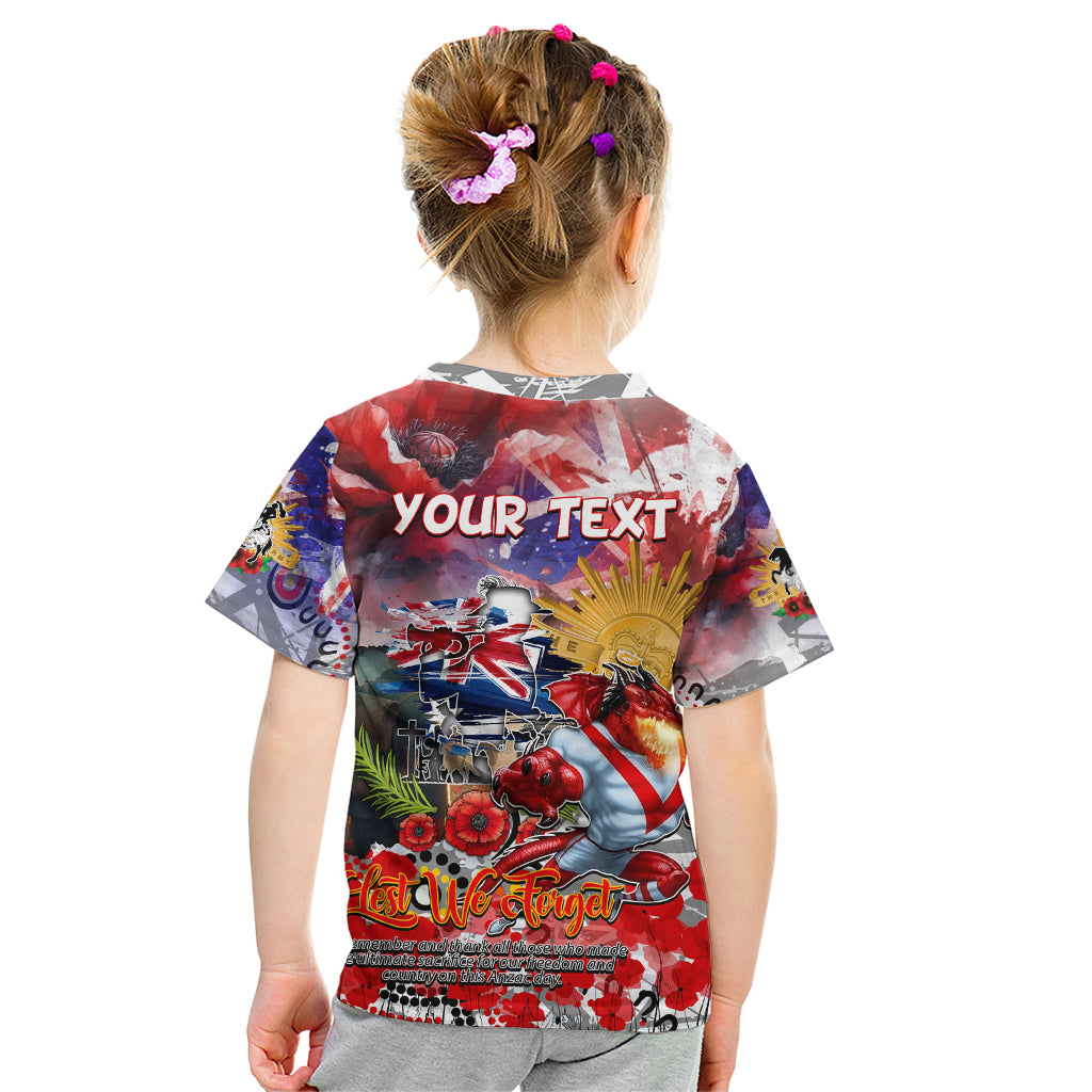 Personalised Australia Rugby Dragons ANZAC Kid T Shirt St George Illawarra Scratch Style - Vibe Hoodie Shop