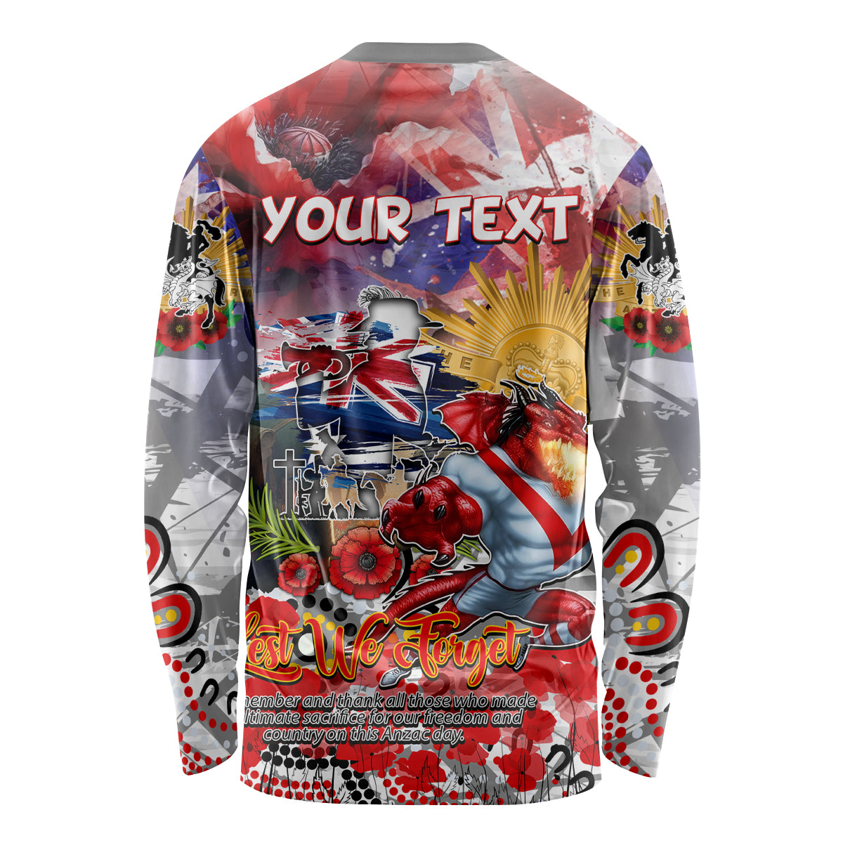 Personalised Australia Rugby Dragons ANZAC Long Sleeve Shirt St George Illawarra Scratch Style - Vibe Hoodie Shop