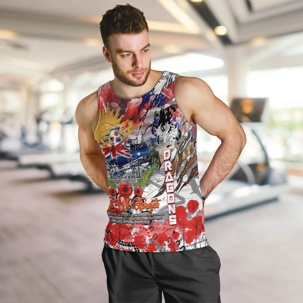 Personalised Australia Rugby Dragons ANZAC Men Tank Top St George Illawarra Scratch Style - Vibe Hoodie Shop