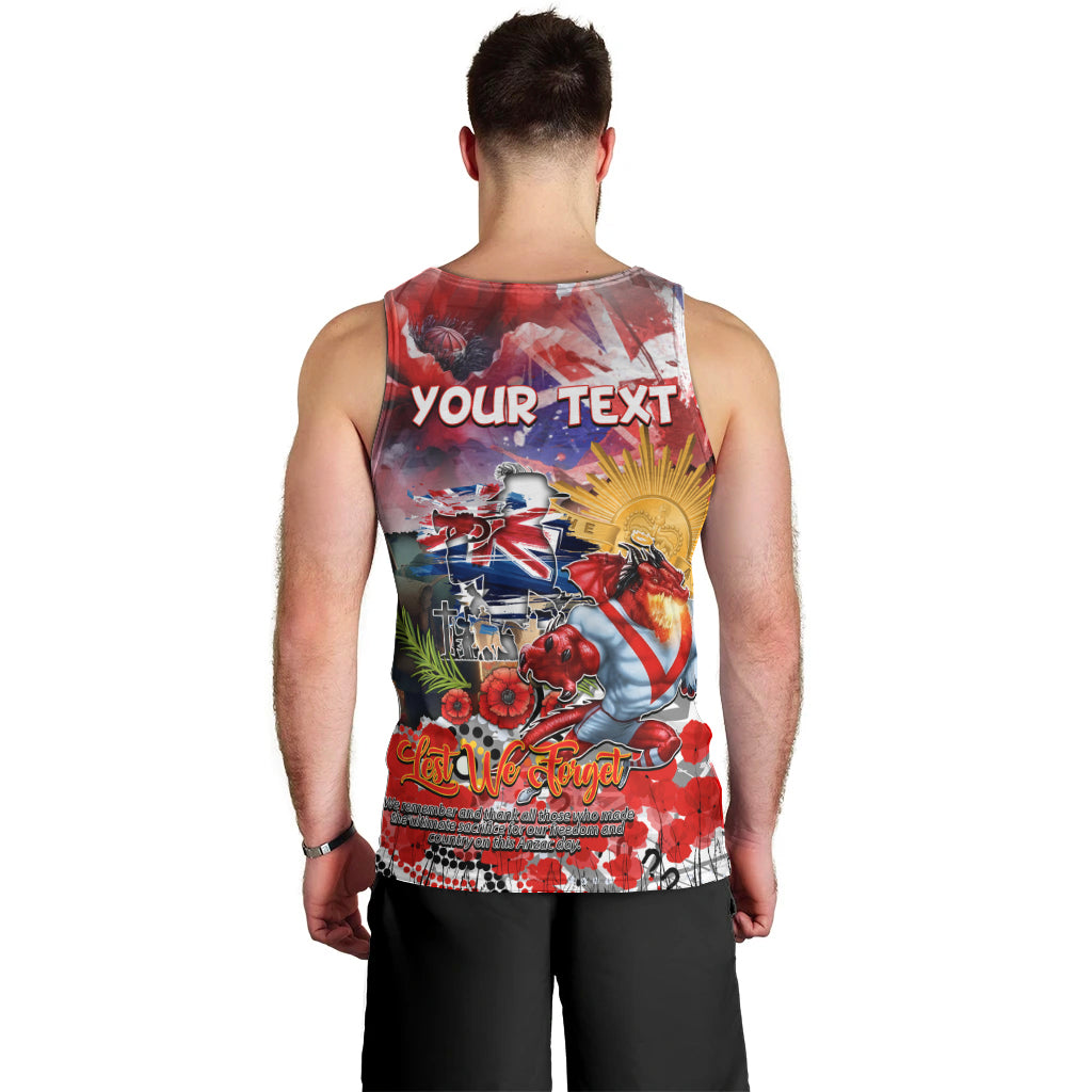 Personalised Australia Rugby Dragons ANZAC Men Tank Top St George Illawarra Scratch Style - Vibe Hoodie Shop