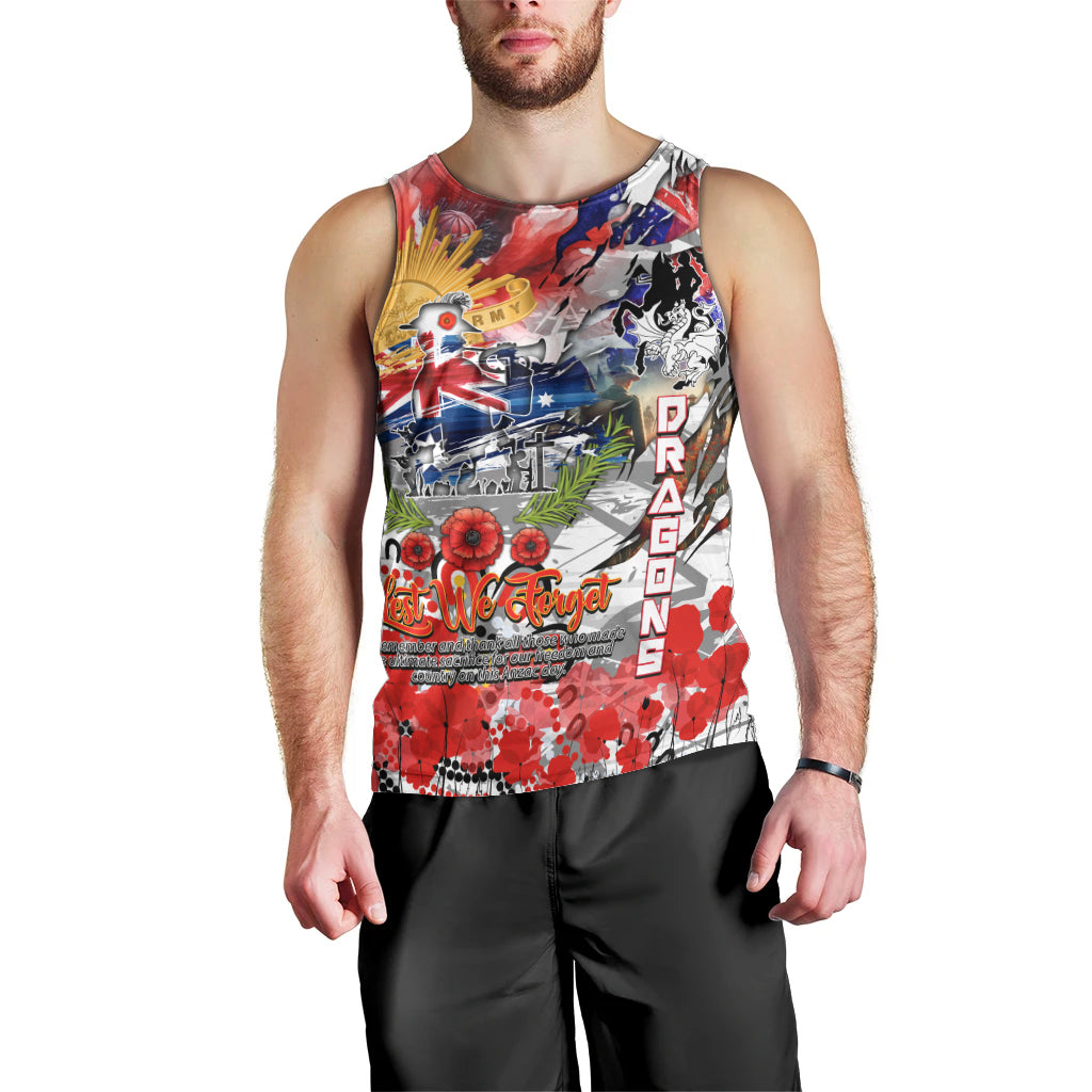 Personalised Australia Rugby Dragons ANZAC Men Tank Top St George Illawarra Scratch Style - Vibe Hoodie Shop