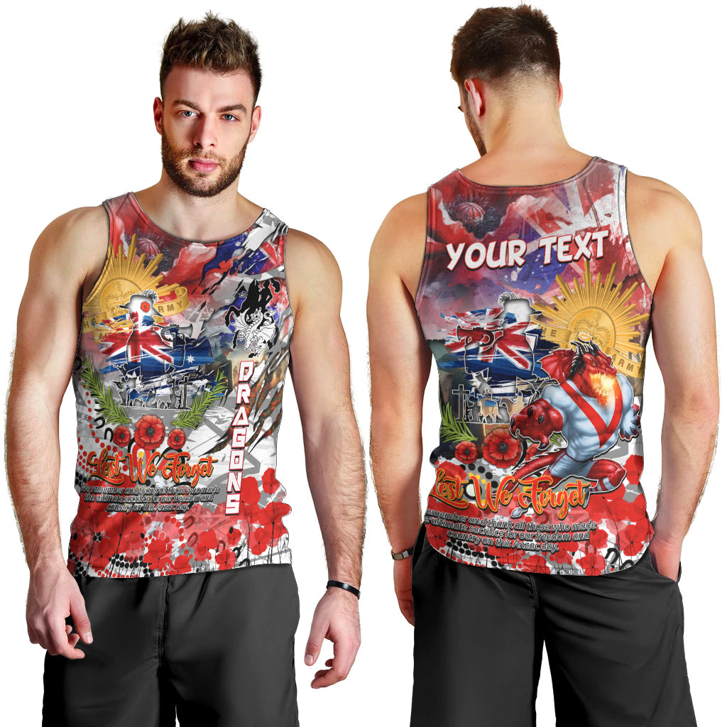 Personalised Australia Rugby Dragons ANZAC Men Tank Top St George Illawarra Scratch Style - Vibe Hoodie Shop
