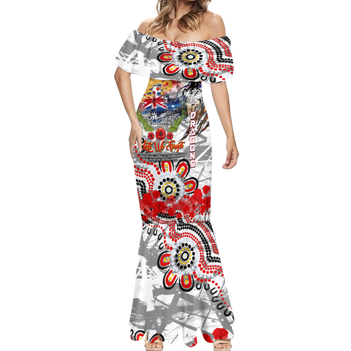 Personalised Australia Rugby Dragons ANZAC Mermaid Dress St George Illawarra Scratch Style