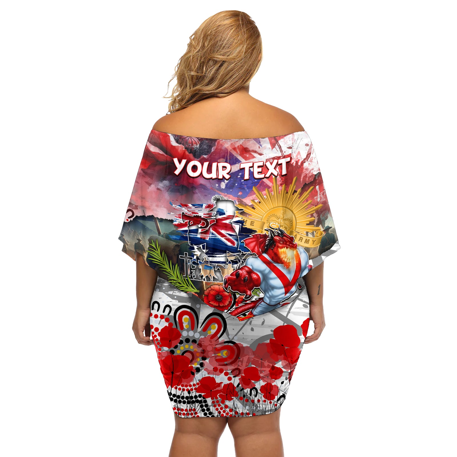 Personalised Australia Rugby Dragons ANZAC Off Shoulder Short Dress St George Illawarra Scratch Style