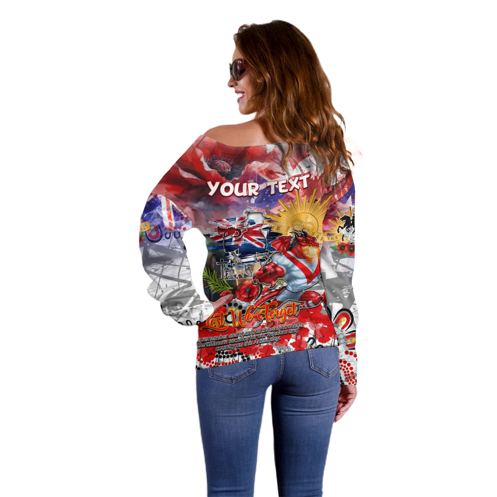 Personalised Australia Rugby Dragons ANZAC Off Shoulder Sweater St George Illawarra Scratch Style - Vibe Hoodie Shop