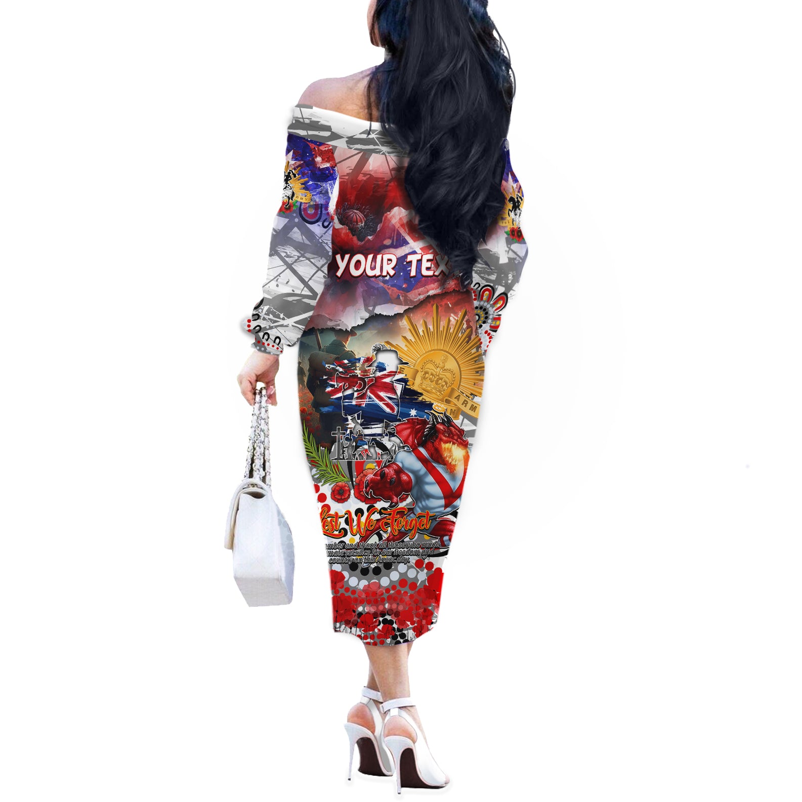 Personalised Australia Rugby Dragons ANZAC Off The Shoulder Long Sleeve Dress St George Illawarra Scratch Style