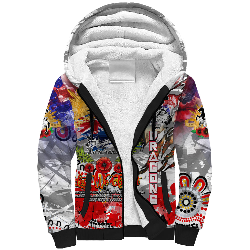 Personalised Australia Rugby Dragons ANZAC Sherpa Hoodie St George Illawarra Scratch Style - Vibe Hoodie Shop