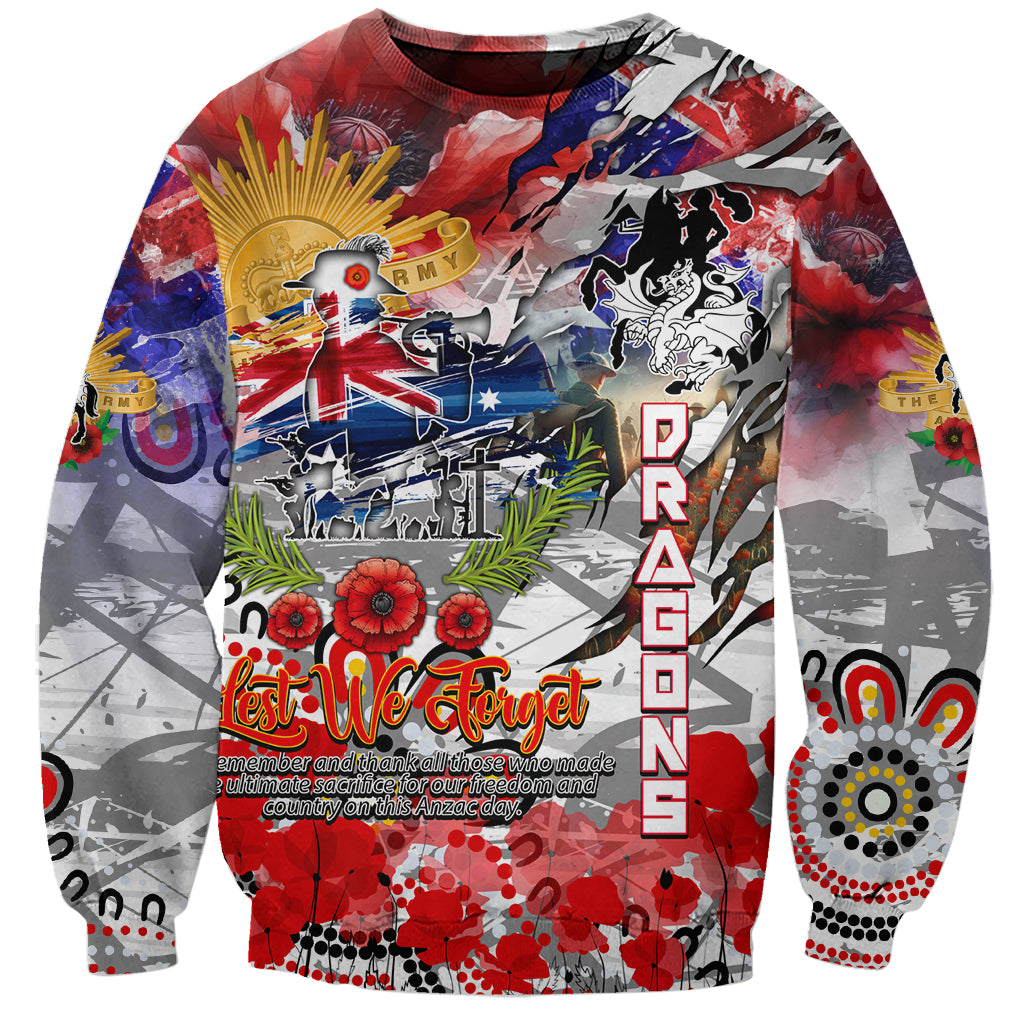 Personalised Australia Rugby Dragons ANZAC Sweatshirt St George Illawarra Scratch Style - Vibe Hoodie Shop