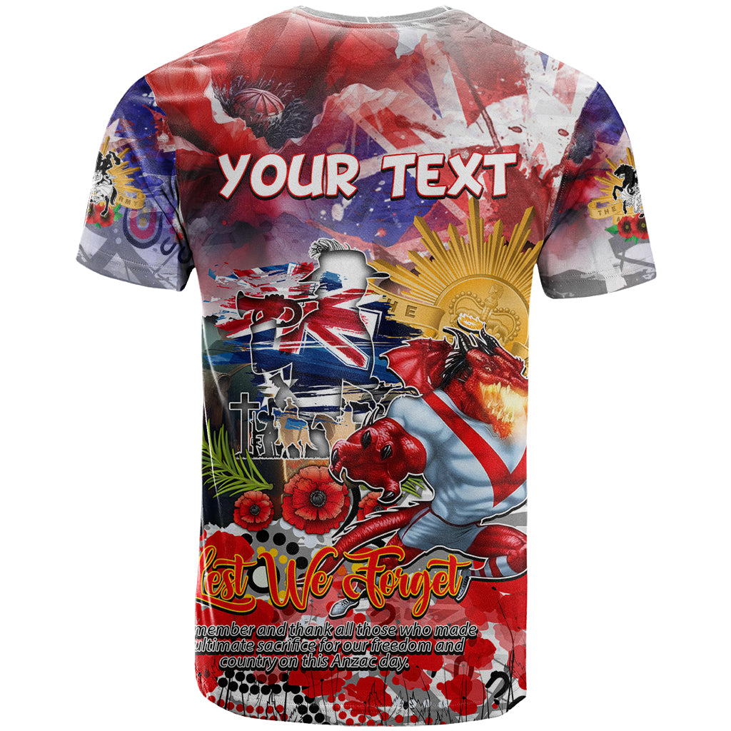 Personalised Australia Rugby Dragons ANZAC T Shirt St George Illawarra Scratch Style - Vibe Hoodie Shop