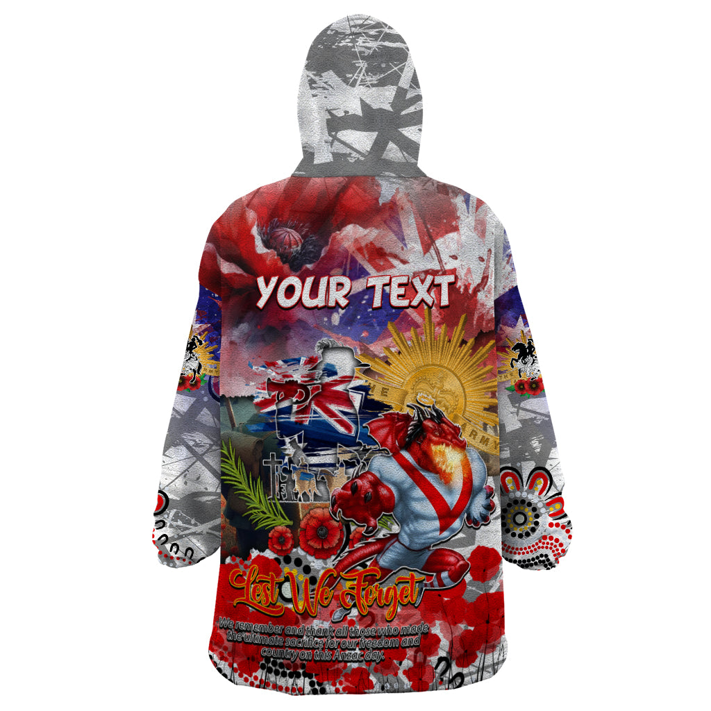 Personalised Australia Rugby Dragons ANZAC Wearable Blanket Hoodie St George Illawarra Scratch Style - Vibe Hoodie Shop