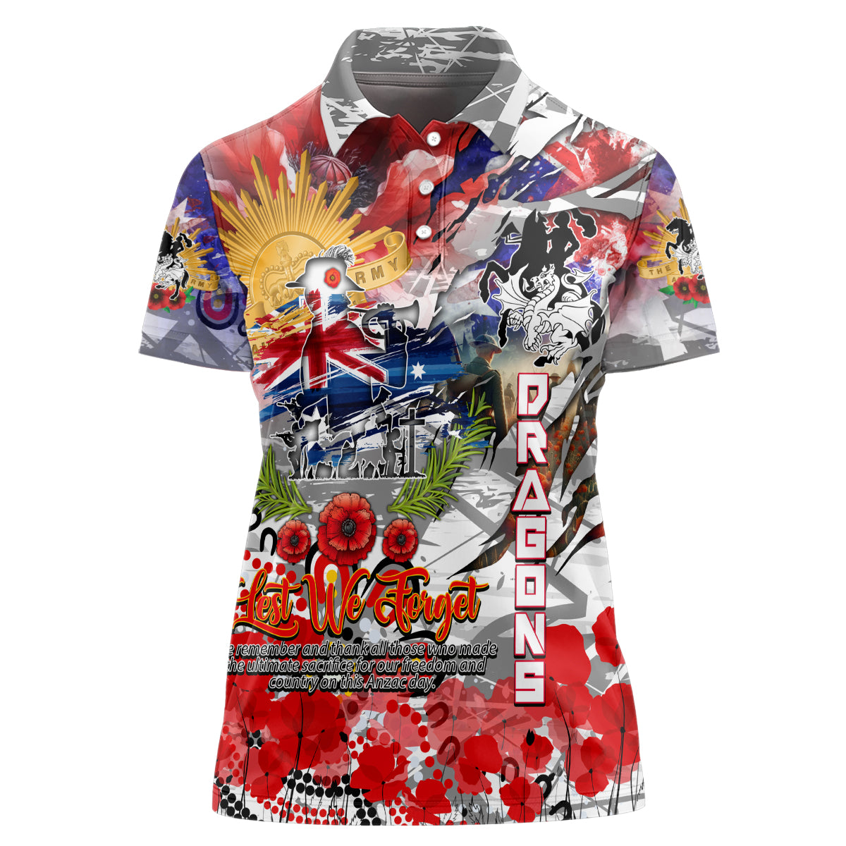 Personalised Australia Rugby Dragons ANZAC Women Polo Shirt St George Illawarra Scratch Style - Vibe Hoodie Shop