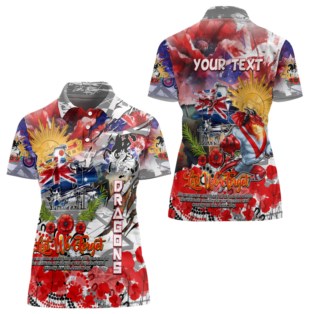 Personalised Australia Rugby Dragons ANZAC Women Polo Shirt St George Illawarra Scratch Style - Vibe Hoodie Shop