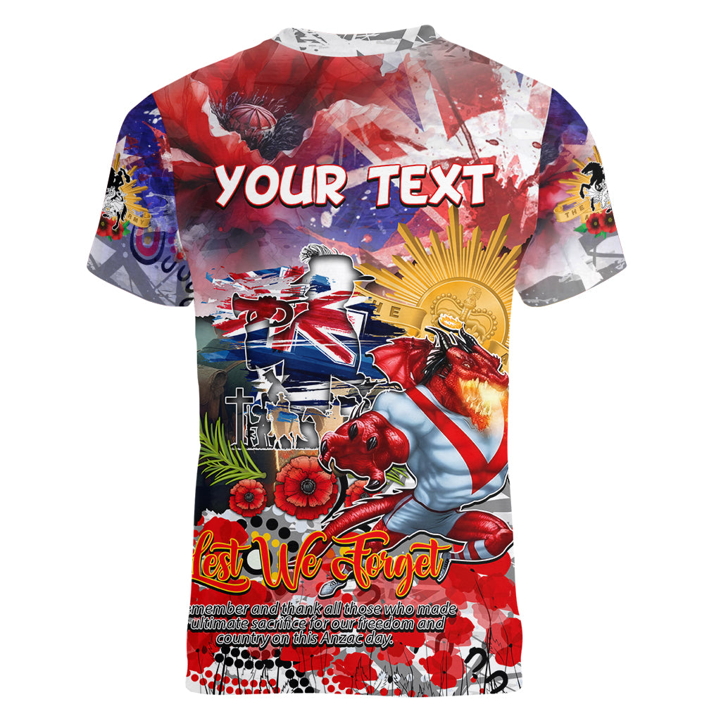 Personalised Australia Rugby Dragons ANZAC Women V Neck T Shirt St George Illawarra Scratch Style - Vibe Hoodie Shop