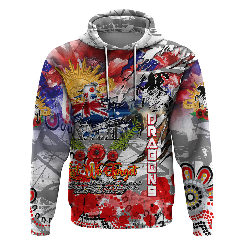 Personalised Australia Rugby Dragons ANZAC Zip Hoodie St George Illawarra Scratch Style - Vibe Hoodie Shop