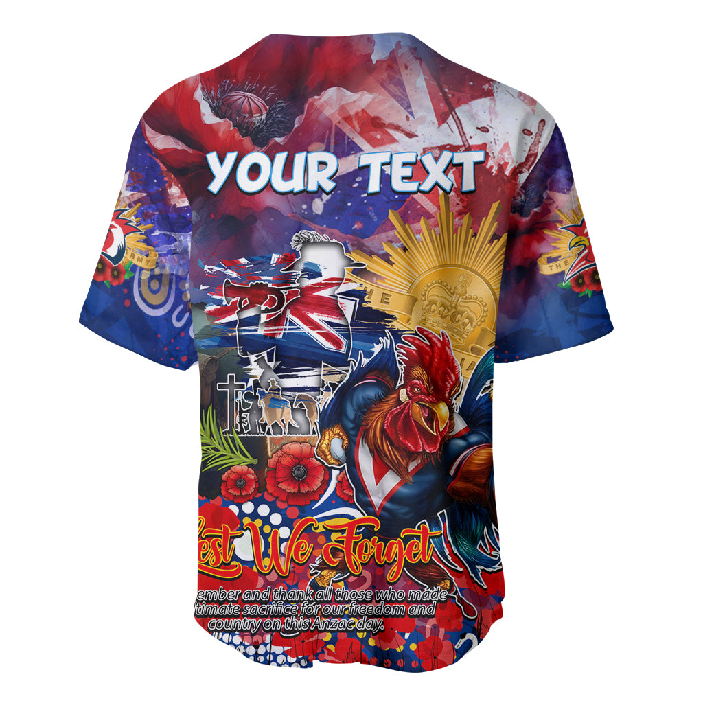 Personalised Australia Rugby Roosters ANZAC Baseball Jersey Sydney Scratch Style - Vibe Hoodie Shop