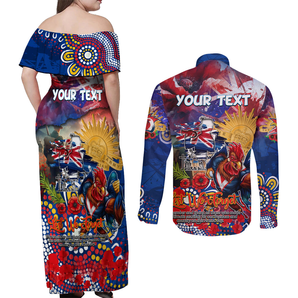 Personalised Australia Rugby Roosters ANZAC Couples Matching Off Shoulder Maxi Dress and Long Sleeve Button Shirt Sydney Scratch Style