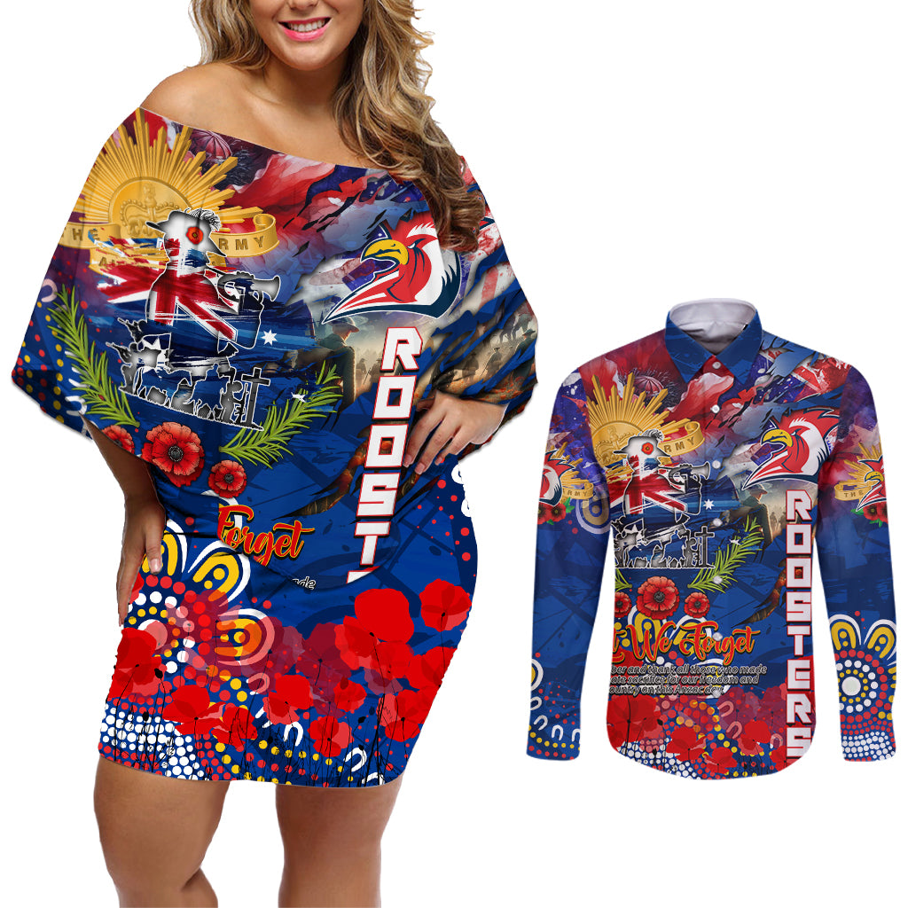 Personalised Australia Rugby Roosters ANZAC Couples Matching Off Shoulder Short Dress and Long Sleeve Button Shirt Sydney Scratch Style