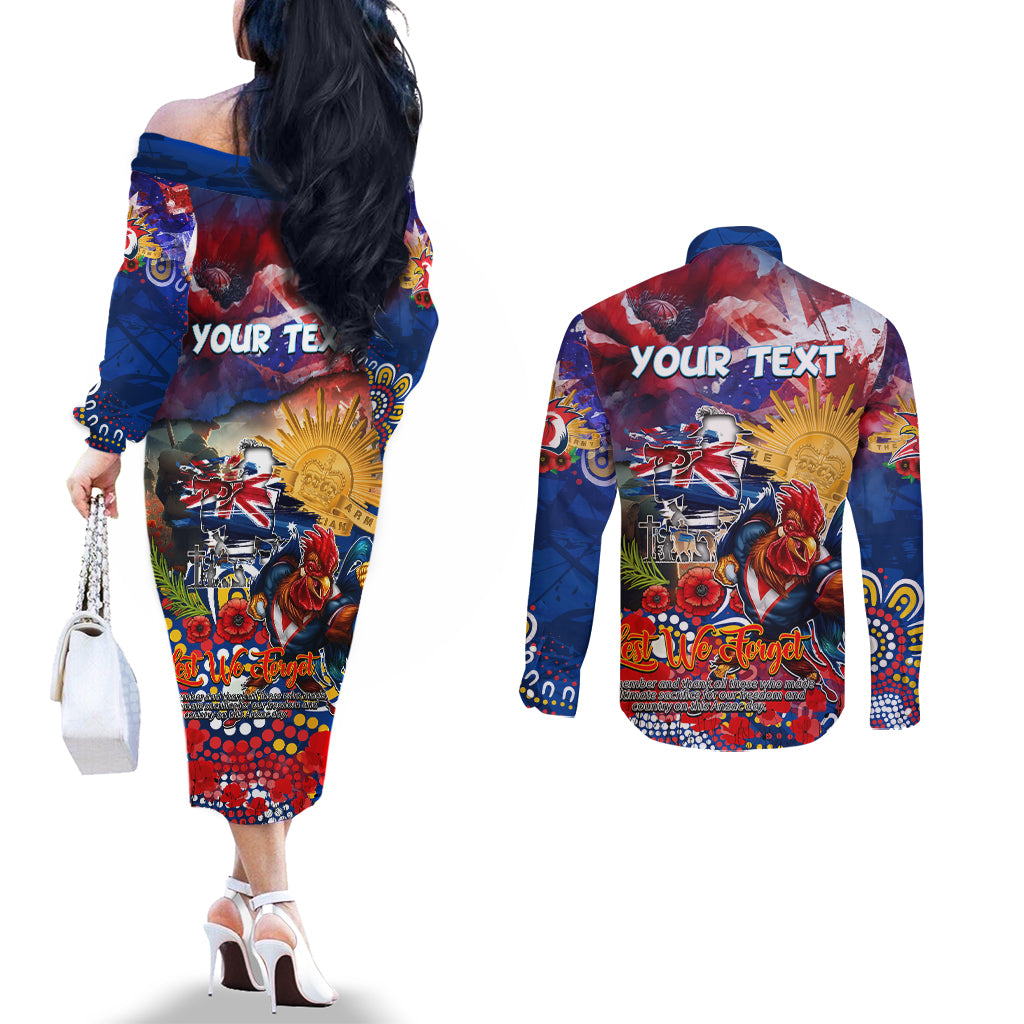 Personalised Australia Rugby Roosters ANZAC Couples Matching Off The Shoulder Long Sleeve Dress and Long Sleeve Button Shirt Sydney Scratch Style
