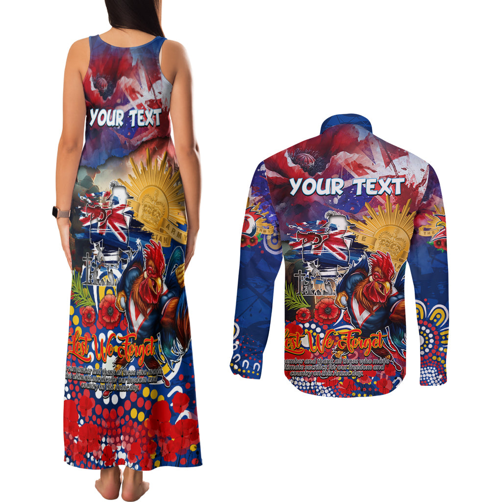 Personalised Australia Rugby Roosters ANZAC Couples Matching Tank Maxi Dress and Long Sleeve Button Shirt Sydney Scratch Style