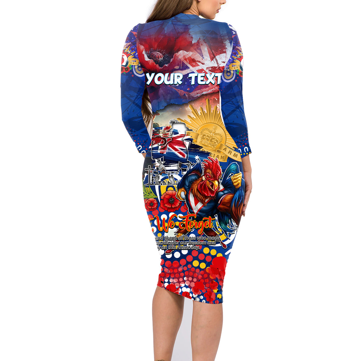 Personalised Australia Rugby Roosters ANZAC Family Matching Long Sleeve Bodycon Dress and Hawaiian Shirt Sydney Scratch Style