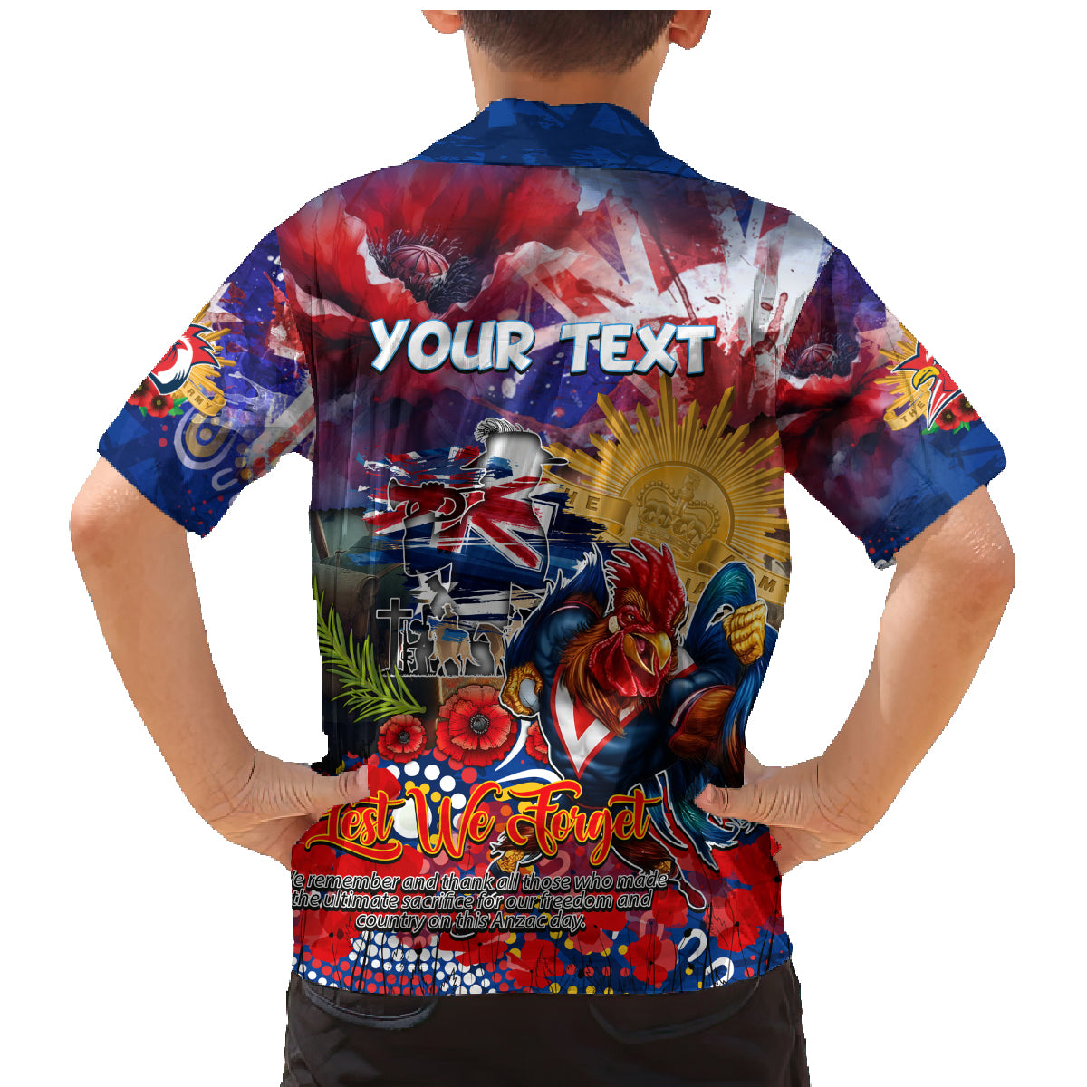 Personalised Australia Rugby Roosters ANZAC Family Matching Mermaid Dress and Hawaiian Shirt Sydney Scratch Style