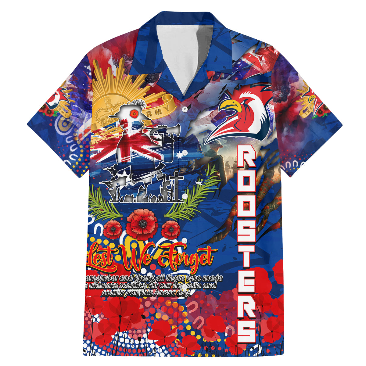 Personalised Australia Rugby Roosters ANZAC Family Matching Mermaid Dress and Hawaiian Shirt Sydney Scratch Style