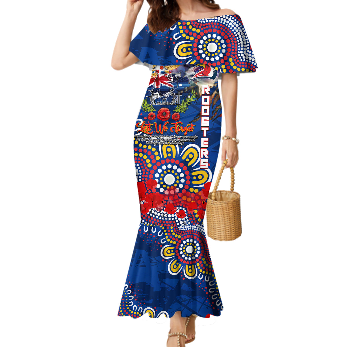 Personalised Australia Rugby Roosters ANZAC Family Matching Mermaid Dress and Hawaiian Shirt Sydney Scratch Style
