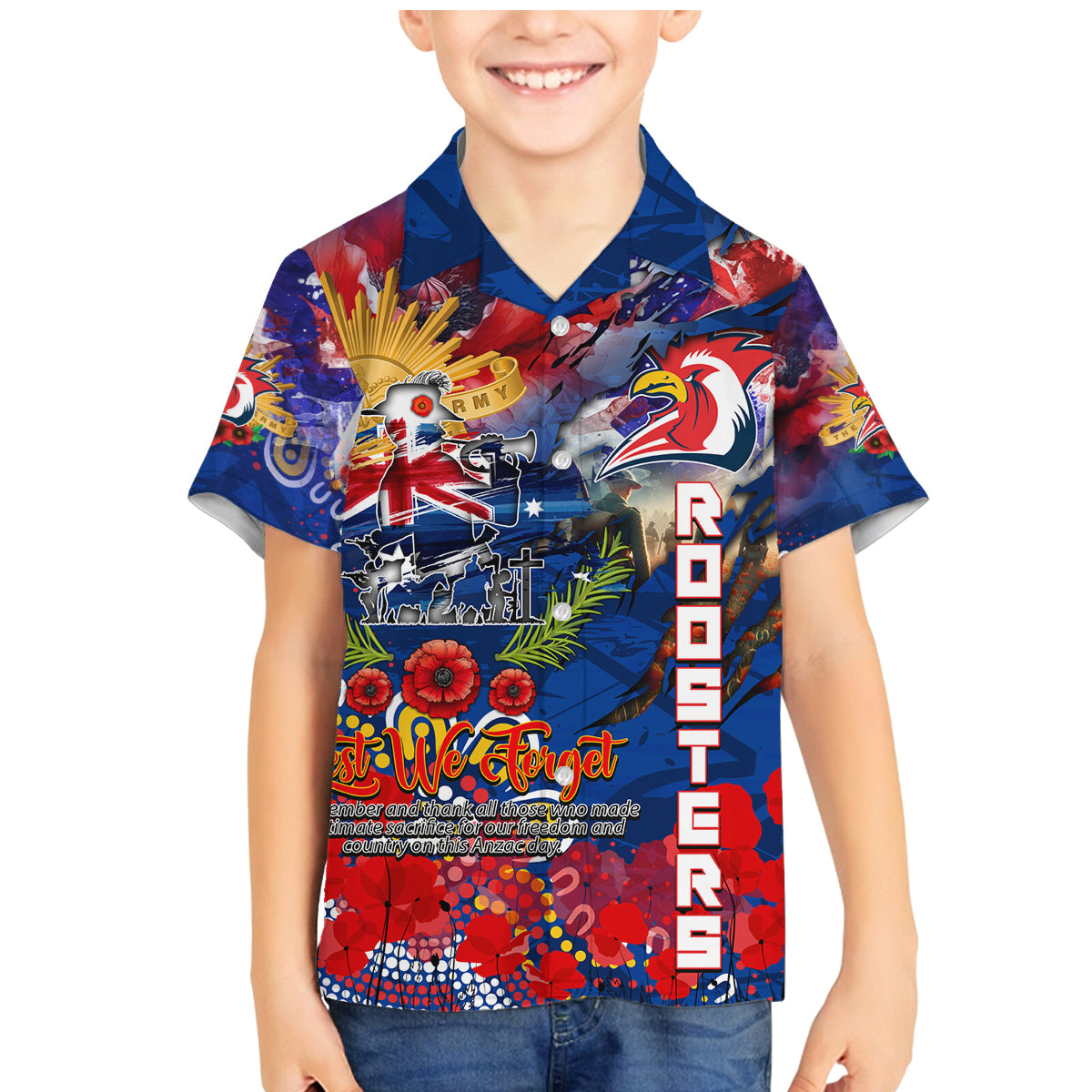 Personalised Australia Rugby Roosters ANZAC Family Matching Mermaid Dress and Hawaiian Shirt Sydney Scratch Style