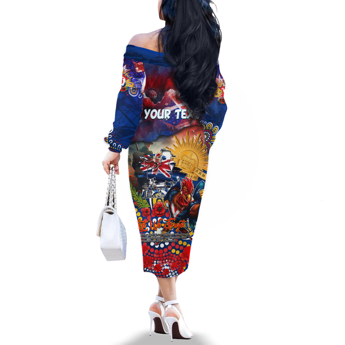 Personalised Australia Rugby Roosters ANZAC Family Matching Off The Shoulder Long Sleeve Dress and Hawaiian Shirt Sydney Scratch Style