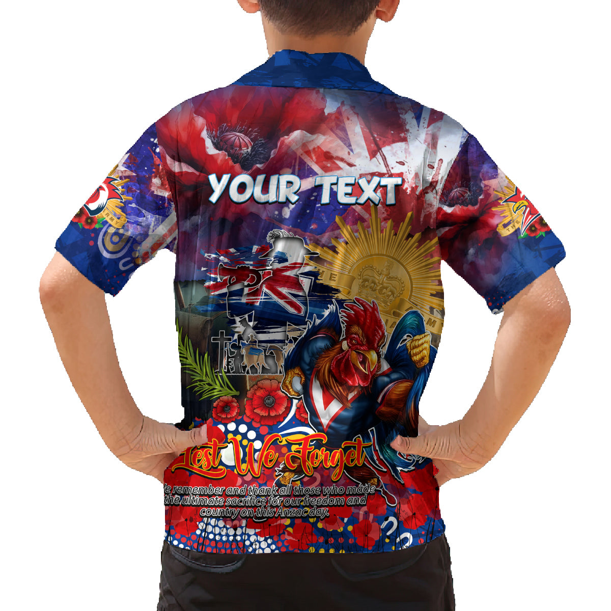 Personalised Australia Rugby Roosters ANZAC Family Matching Off Shoulder Maxi Dress and Hawaiian Shirt Sydney Scratch Style