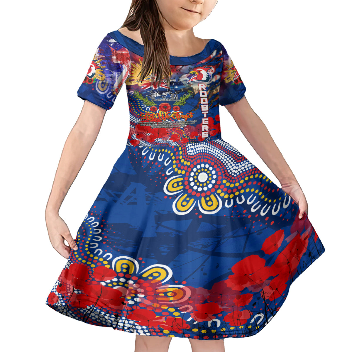 Personalised Australia Rugby Roosters ANZAC Family Matching Off Shoulder Maxi Dress and Hawaiian Shirt Sydney Scratch Style