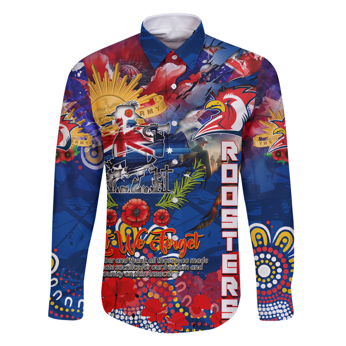 Personalised Australia Rugby Roosters ANZAC Family Matching Off Shoulder Maxi Dress and Hawaiian Shirt Sydney Scratch Style