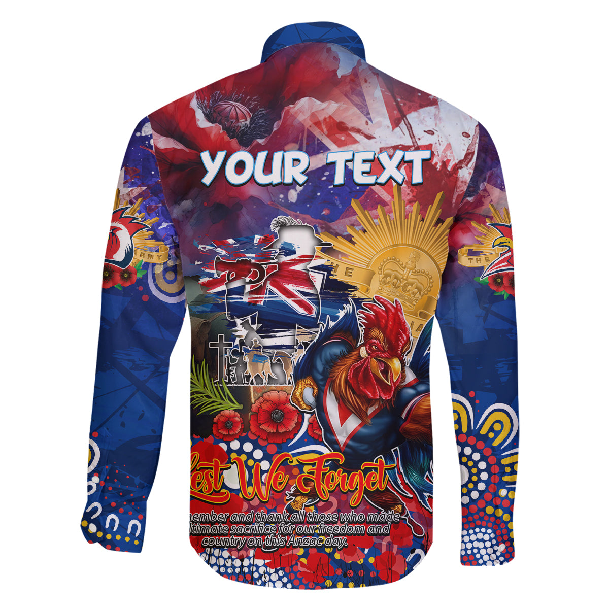 Personalised Australia Rugby Roosters ANZAC Family Matching Off Shoulder Maxi Dress and Hawaiian Shirt Sydney Scratch Style