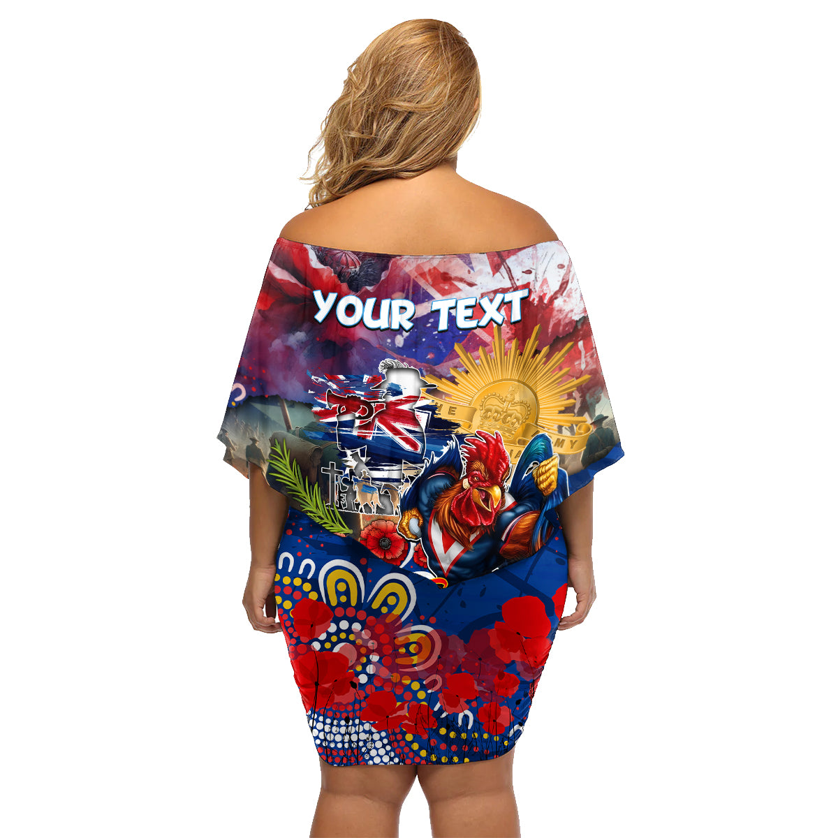 Personalised Australia Rugby Roosters ANZAC Family Matching Off Shoulder Short Dress and Hawaiian Shirt Sydney Scratch Style