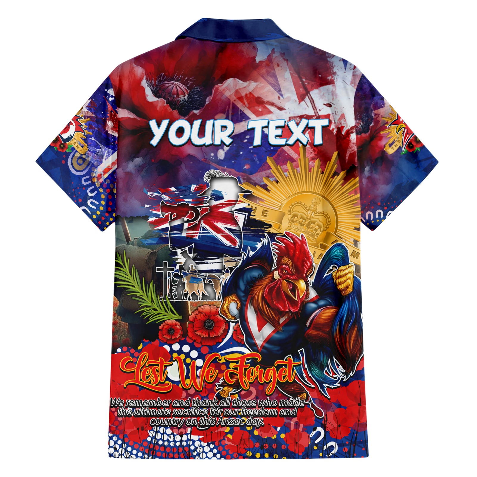 Personalised Australia Rugby Roosters ANZAC Family Matching Short Sleeve Bodycon Dress and Hawaiian Shirt Sydney Scratch Style