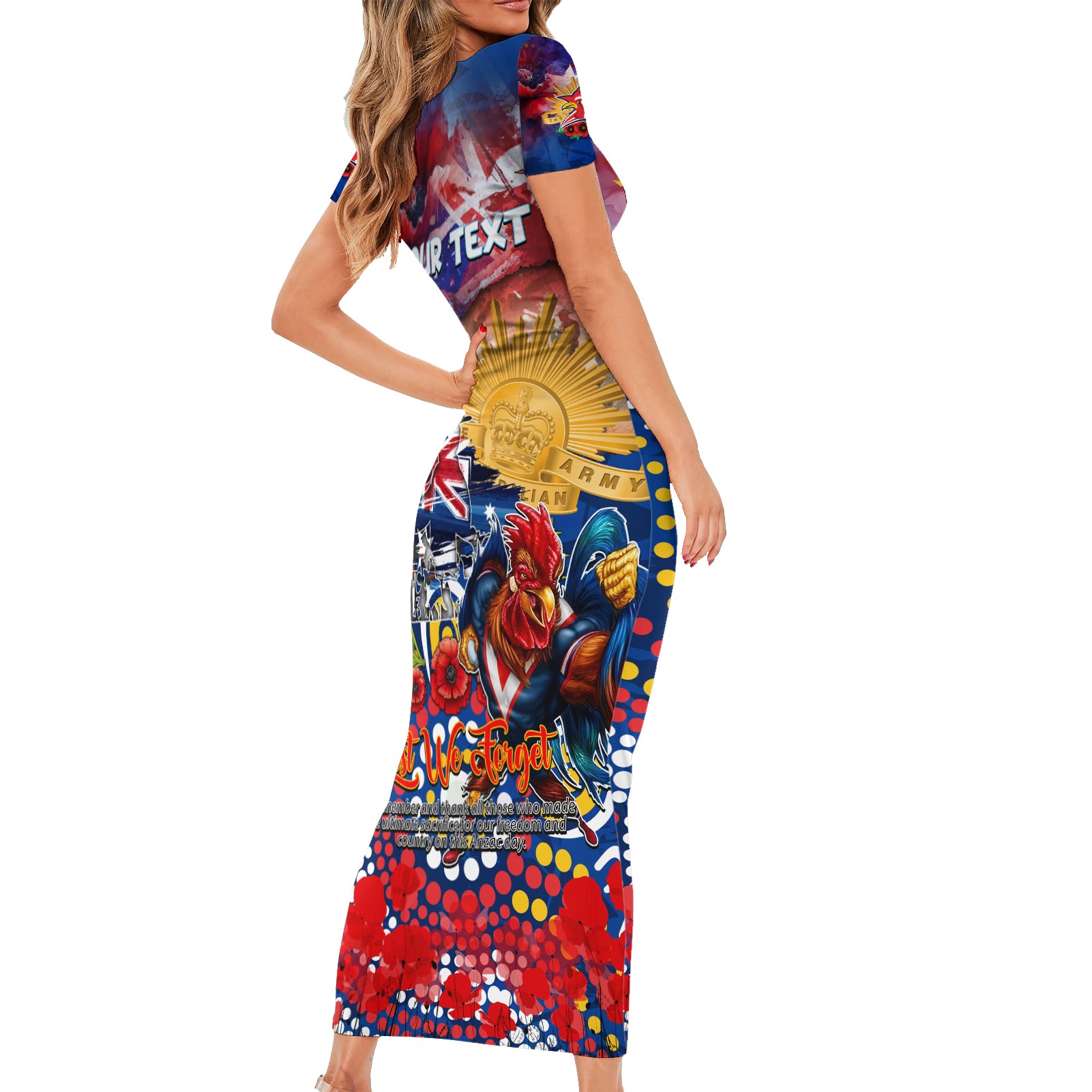 Personalised Australia Rugby Roosters ANZAC Family Matching Short Sleeve Bodycon Dress and Hawaiian Shirt Sydney Scratch Style