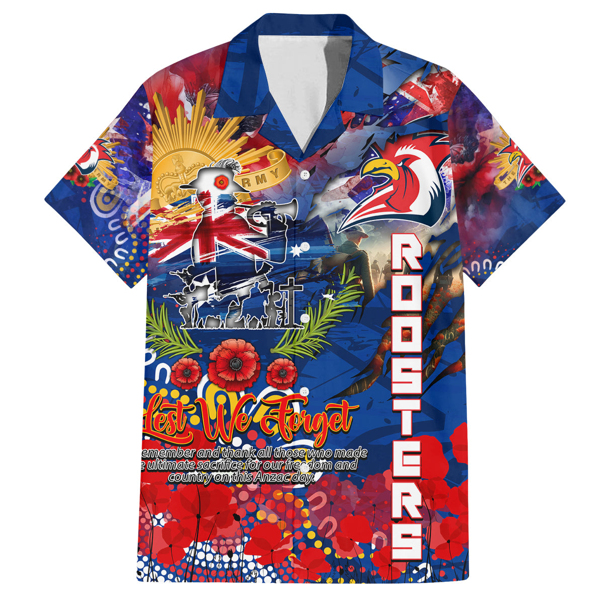 Personalised Australia Rugby Roosters ANZAC Family Matching Summer Maxi Dress and Hawaiian Shirt Sydney Scratch Style