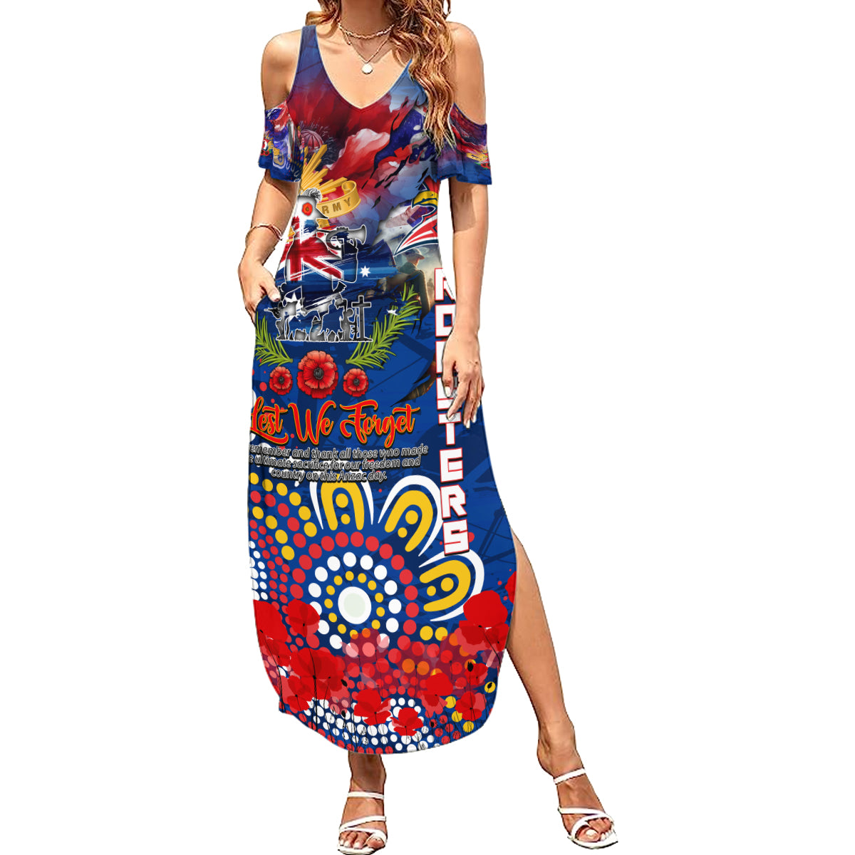 Personalised Australia Rugby Roosters ANZAC Family Matching Summer Maxi Dress and Hawaiian Shirt Sydney Scratch Style