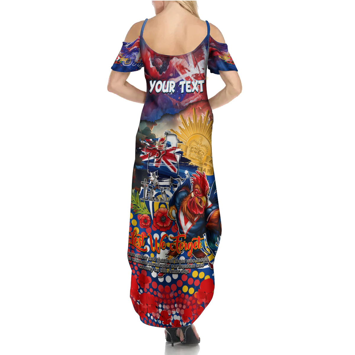 Personalised Australia Rugby Roosters ANZAC Family Matching Summer Maxi Dress and Hawaiian Shirt Sydney Scratch Style