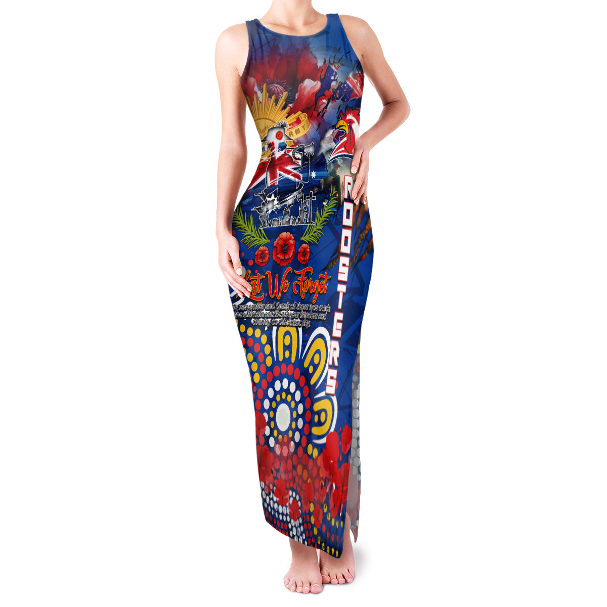Personalised Australia Rugby Roosters ANZAC Family Matching Tank Maxi Dress and Hawaiian Shirt Sydney Scratch Style