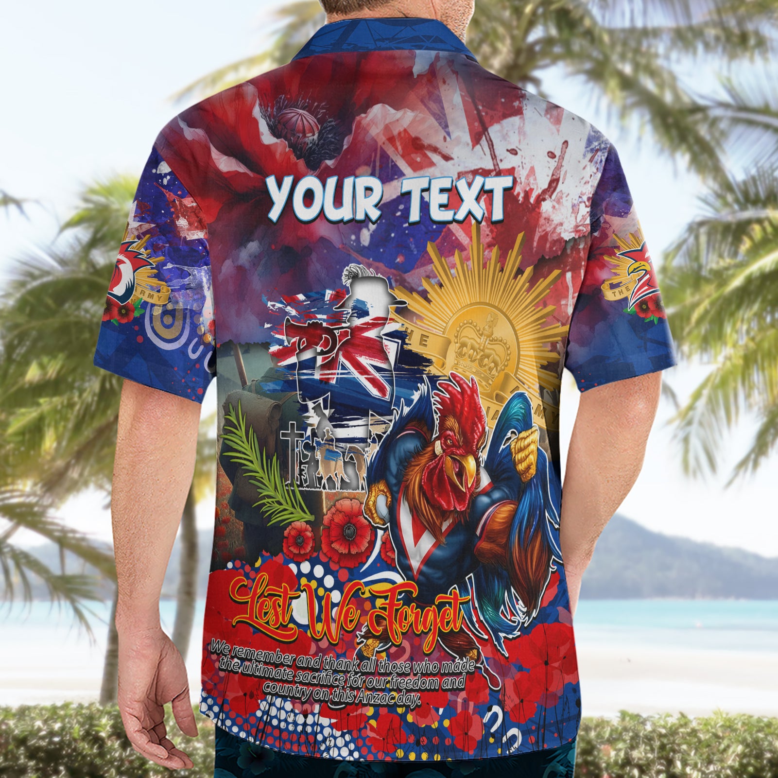 Personalised Australia Rugby Roosters ANZAC Hawaiian Shirt Sydney Scratch Style - Vibe Hoodie Shop