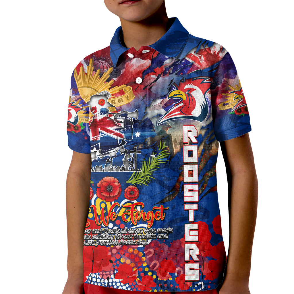 Personalised Australia Rugby Roosters ANZAC Kid Polo Shirt Sydney Scratch Style - Vibe Hoodie Shop