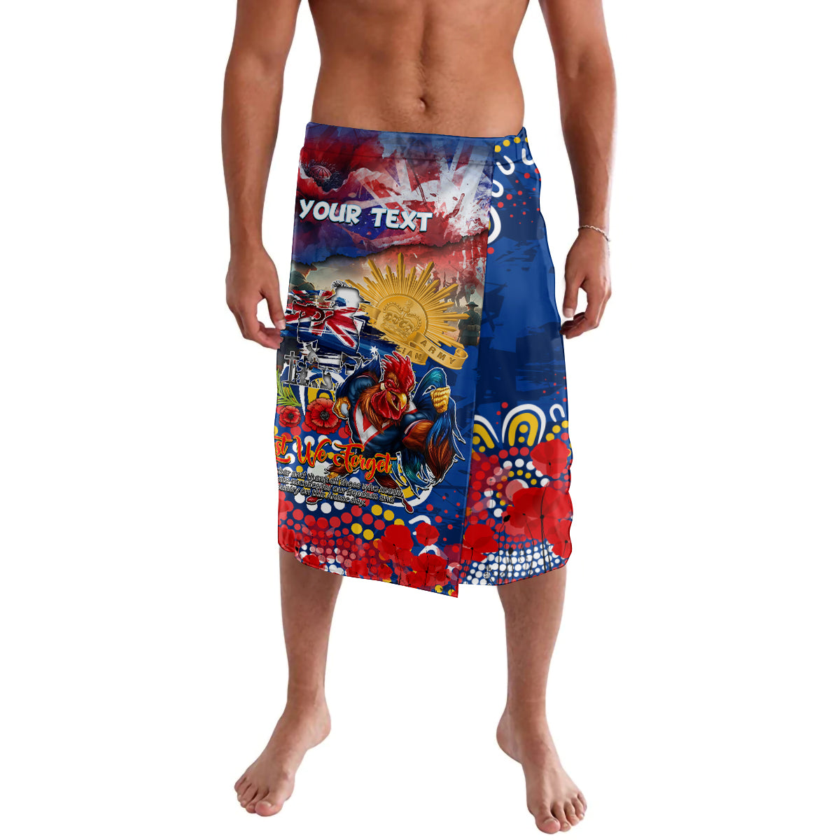 Personalised Australia Rugby Roosters ANZAC Lavalava Sydney Scratch Style